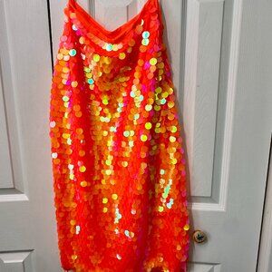 Anthropologie Neon Paillette Sequin Midi Skirt.